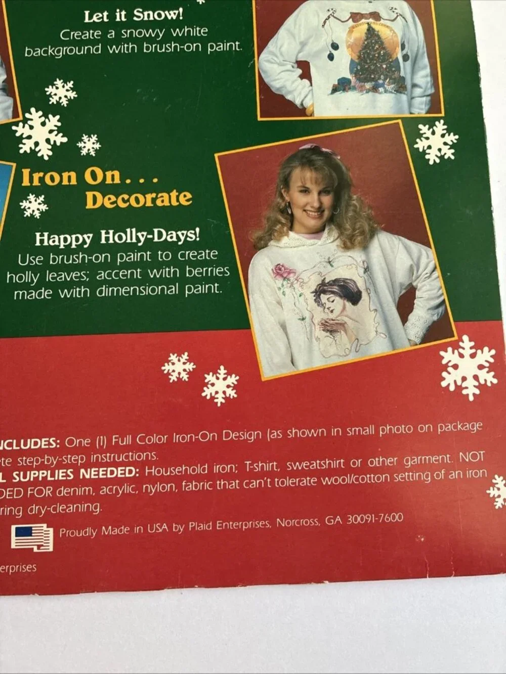 Vintage 1991 Plaid Christmas Poinsettia Iron On Transfer Full Color Design